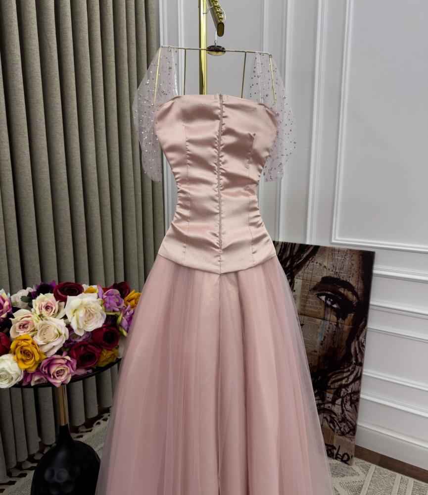 Evening dress, elegant sophisticated color, Mikado fabric + tulle
