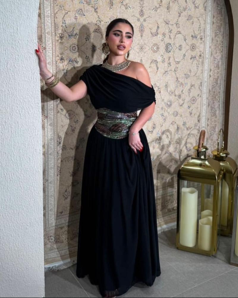 Eid dress, elegant evening, crepe stretch fabric, with sophisticated hand embroidery