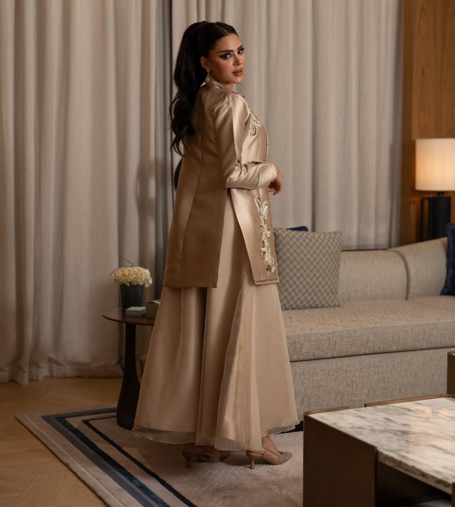 Eid suit, Mikado fabric, computer embroidery