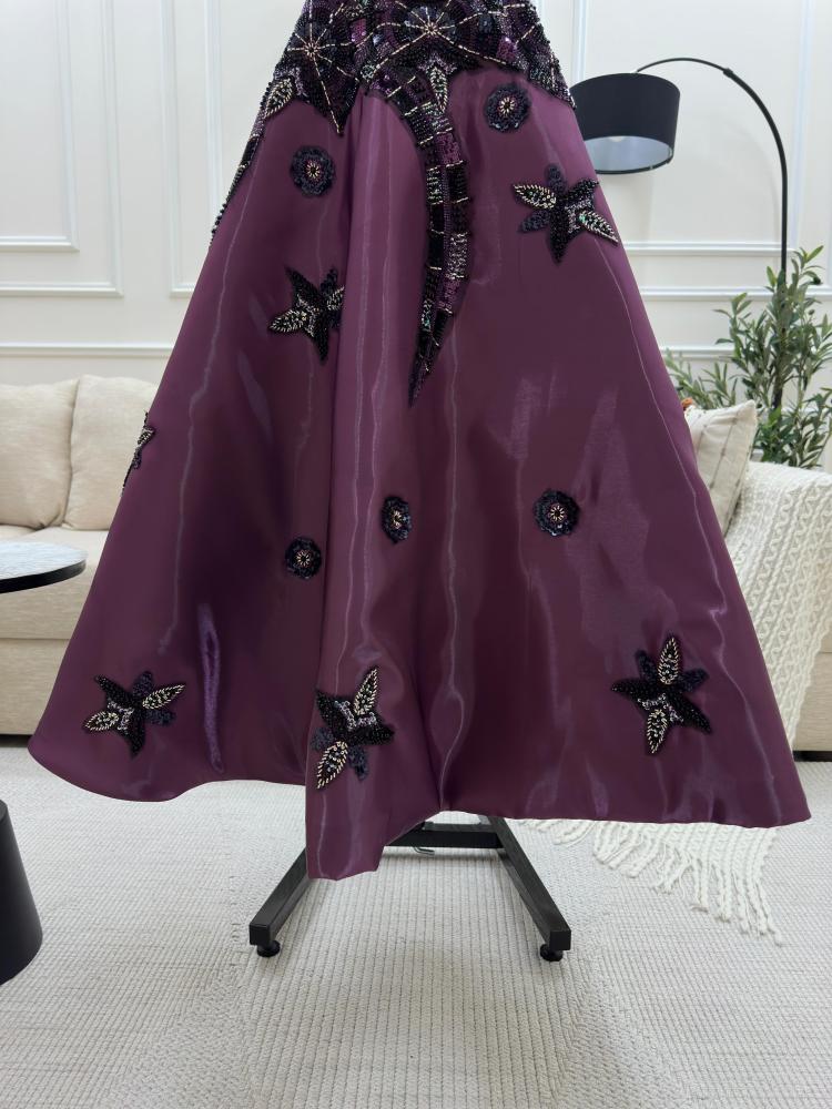 Evening dress short fabric organza + hand embroidery beads