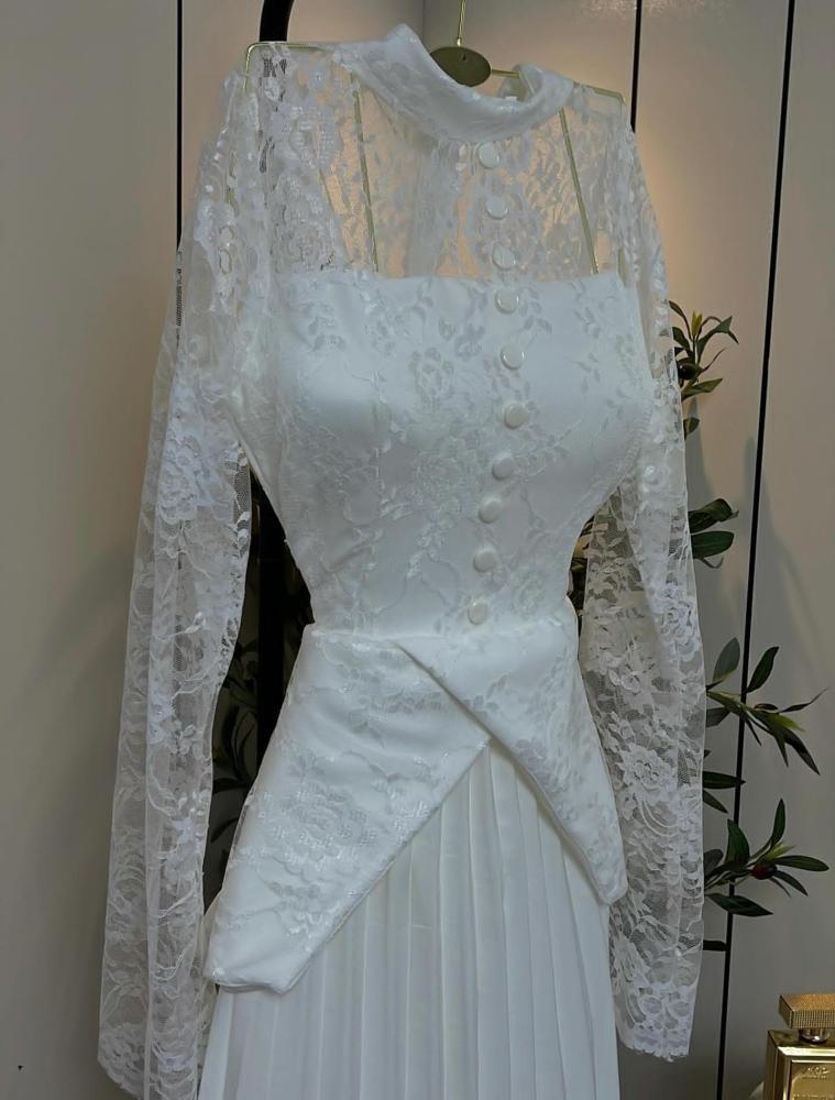 Elegant soft white color dress, Barbie fabric with lace