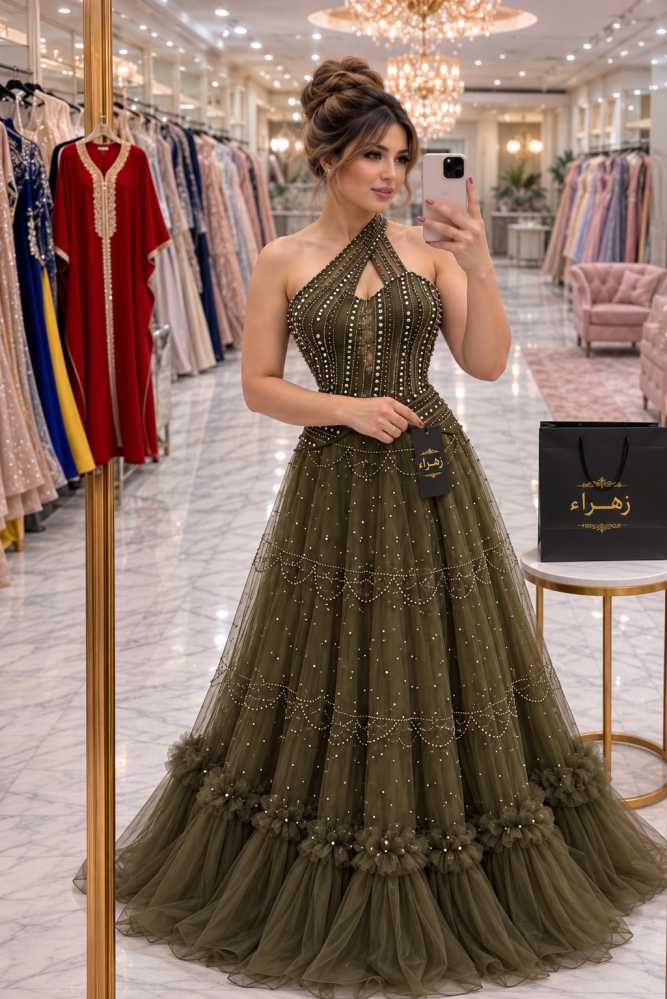 فستان سهره راقي طويل خامه راقيه