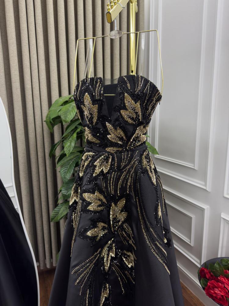 Evening dress, elegant sophisticated color, Mikado fabric + elegant hand embroidery