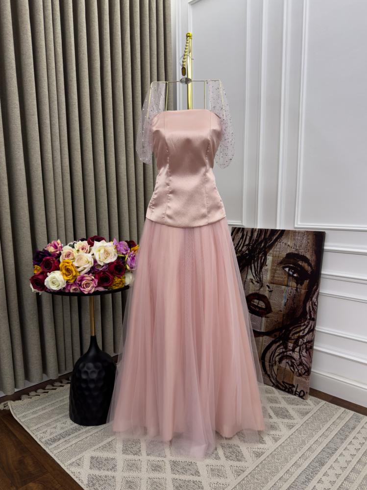 Evening dress, elegant sophisticated color, Mikado fabric + tulle