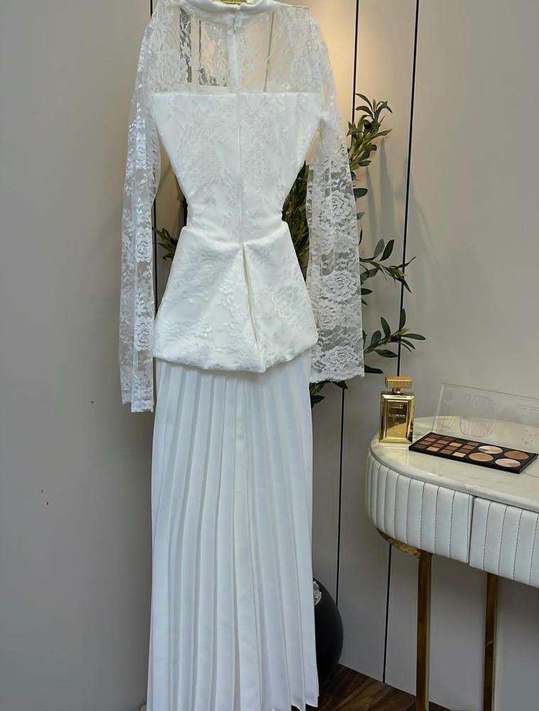 Elegant soft white color dress, Barbie fabric with lace