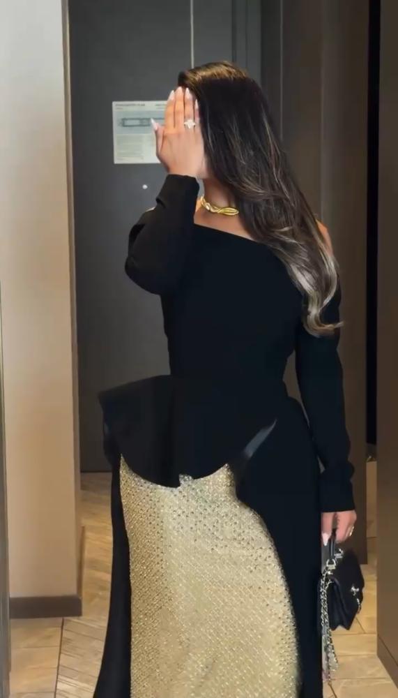 فستان سهره راقي طويل خامه كريب استرتش