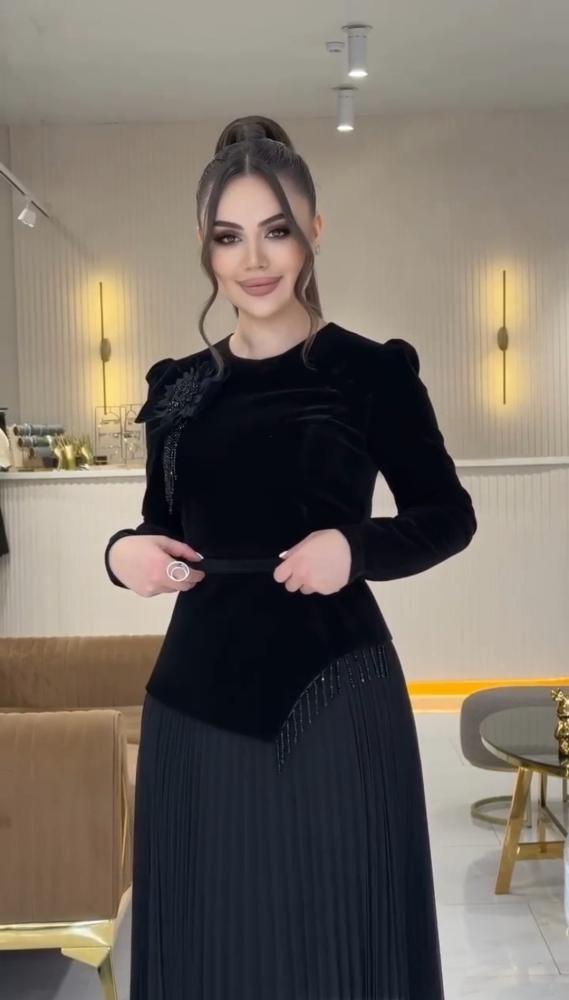 فستان سهره شتوي اسود  خامه جوخ عل تفته كسرات