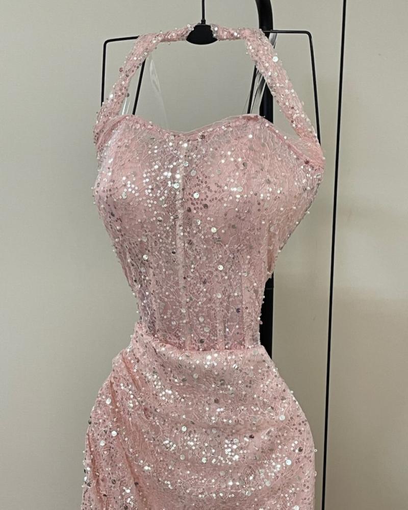 Elegant evening dress, stylish color, sequin fabric