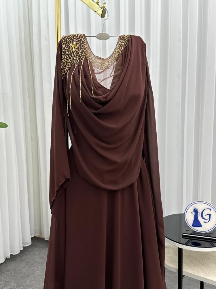 فستان سهره راقي طويل خامه جورجيت