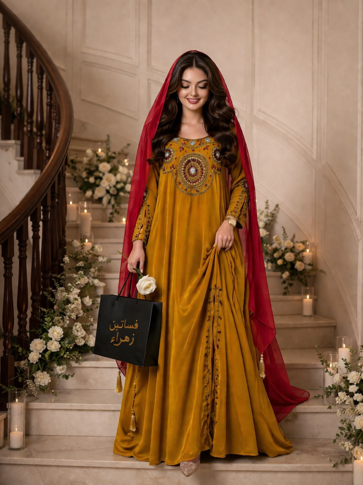 Elegant abaya with the hijab, made of Barbie fabric, with exquisite hand embroidery