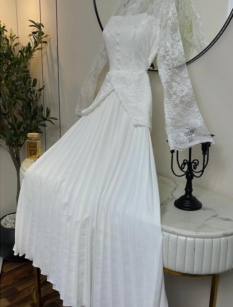 Elegant soft white color dress, Barbie fabric with lace
