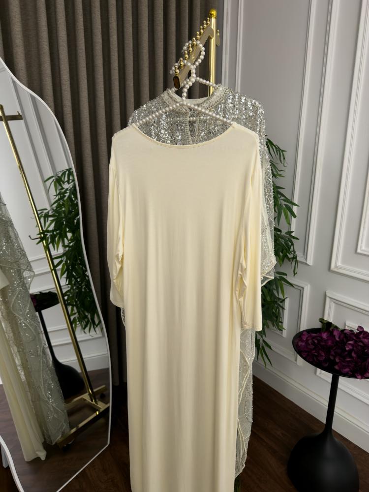 فستان مقاس كبير ساتره سهره راقي طويل خامه شيفون تطريز يدوي فاخر وبطانة استرتش