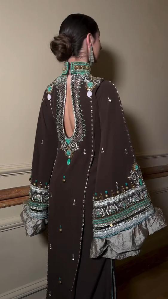 Kaftan for an evening, crepe fabric + elegant hand embroidery
