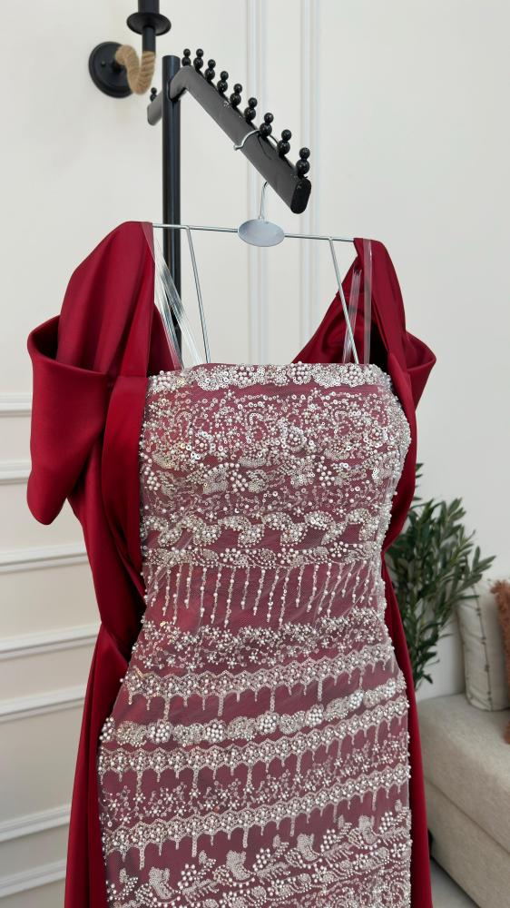 Evening dress material: hand embroidery, high-quality tail, elegant, available in 5 colors
