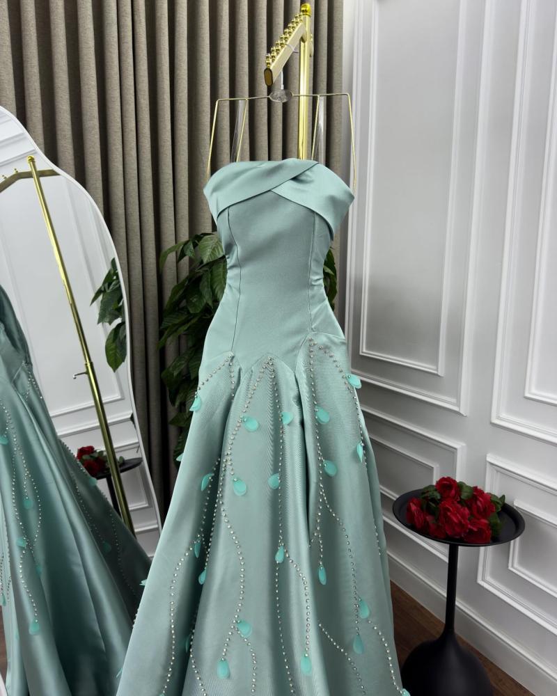 Evening dress, elegant and sophisticated color, Mikado fabric + flower