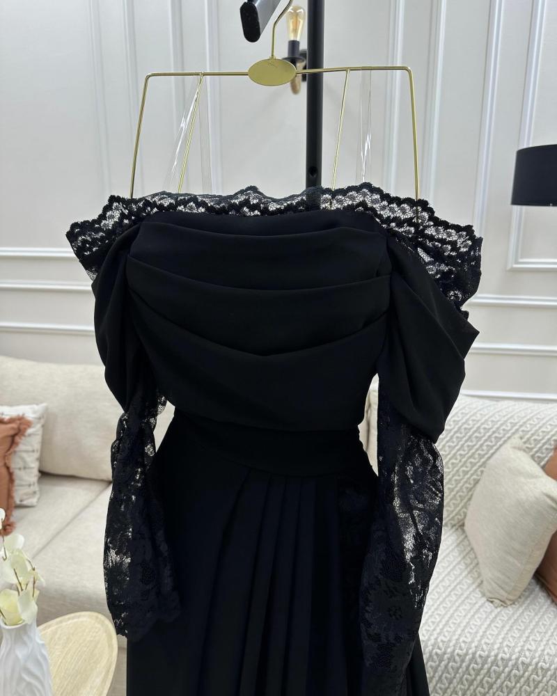 Nov Fashion dress elegant black color material/ crepe stretch with lace