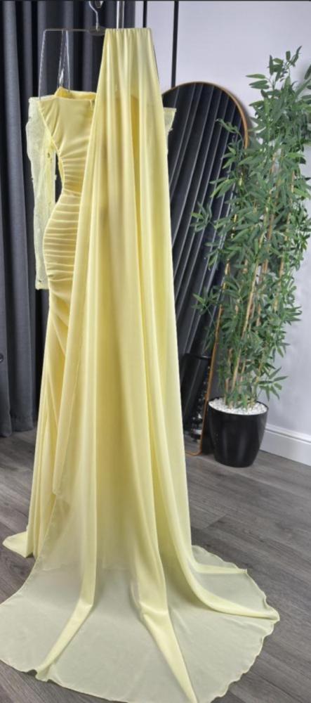 Evening dress, elegant color, crepe stretch fabric, with sleeve.