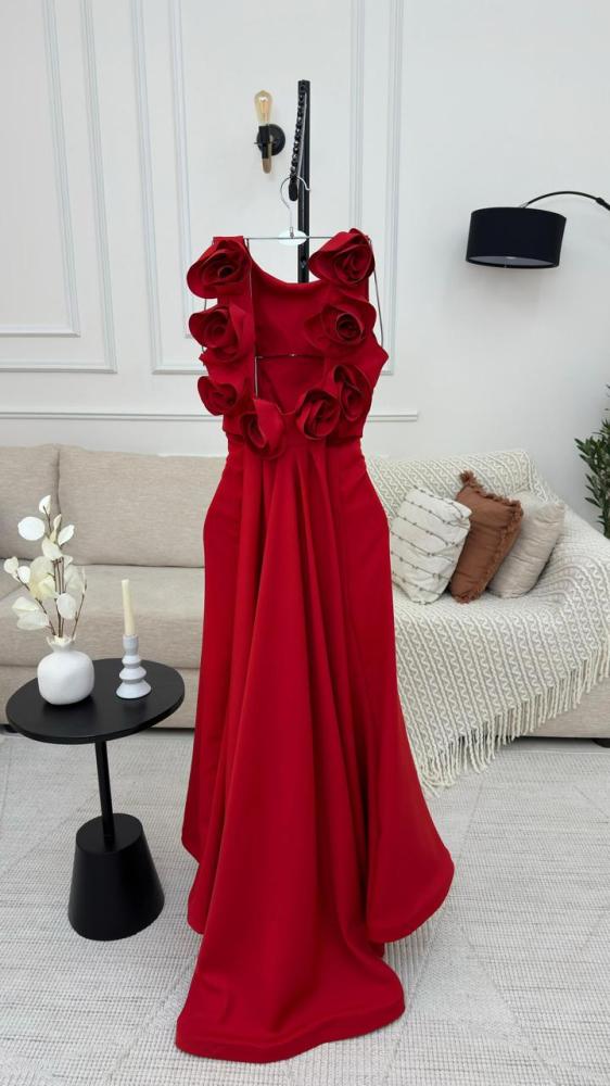 Evening dress red color crepe stretch