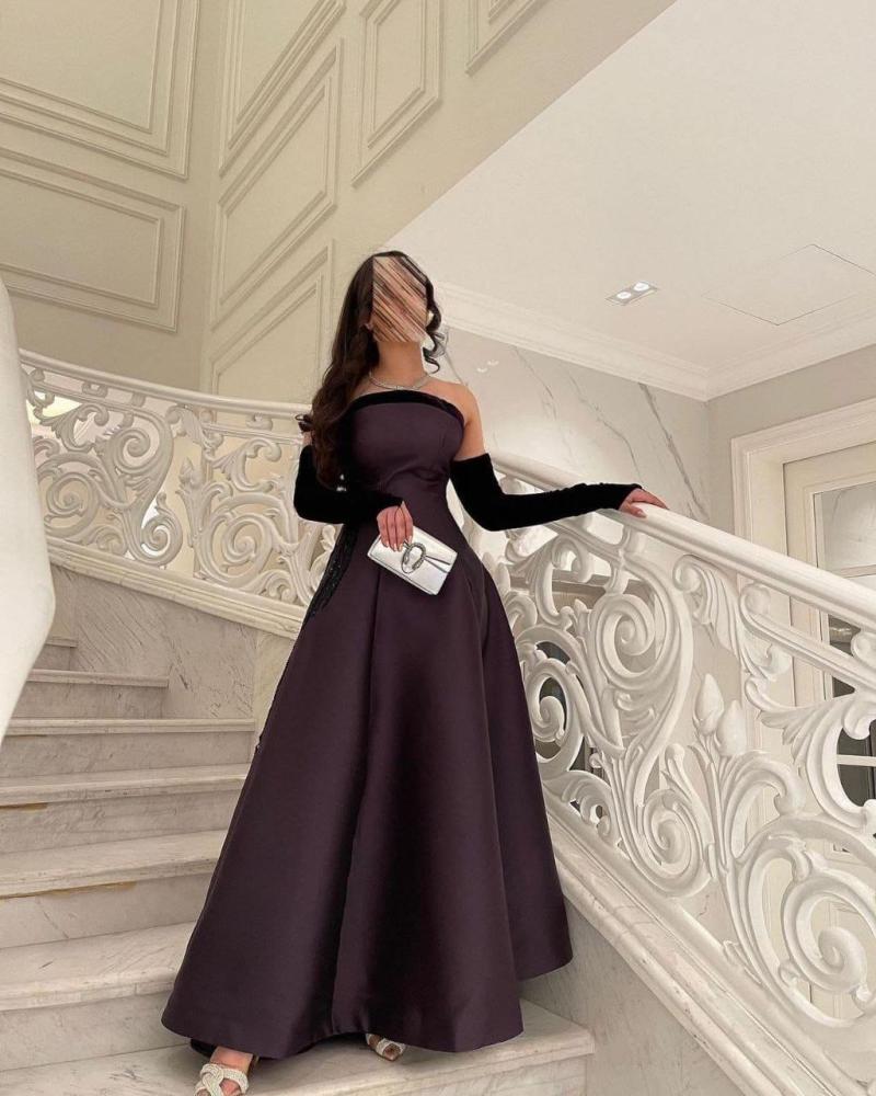 Elegant long evening dress, material: Mikado