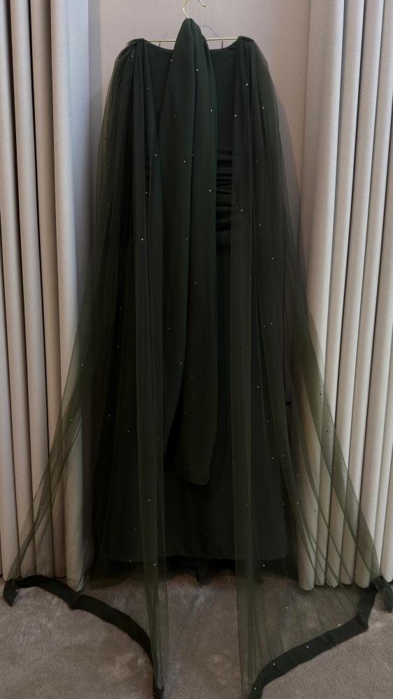 Long modest Jellabiya, Barbie fabric on Georgite, hand embroidery work