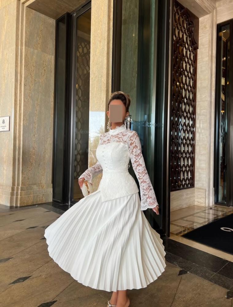 Elegant soft white color dress, Barbie fabric with lace