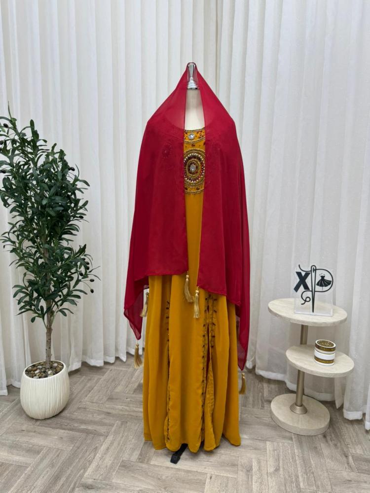 Elegant abaya with the hijab, made of Barbie fabric, with exquisite hand embroidery