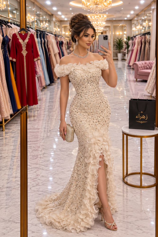 فستان سهره راقي طويل خامه راقيه