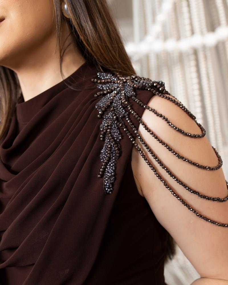 Elegant long evening dress, luxurious fabric