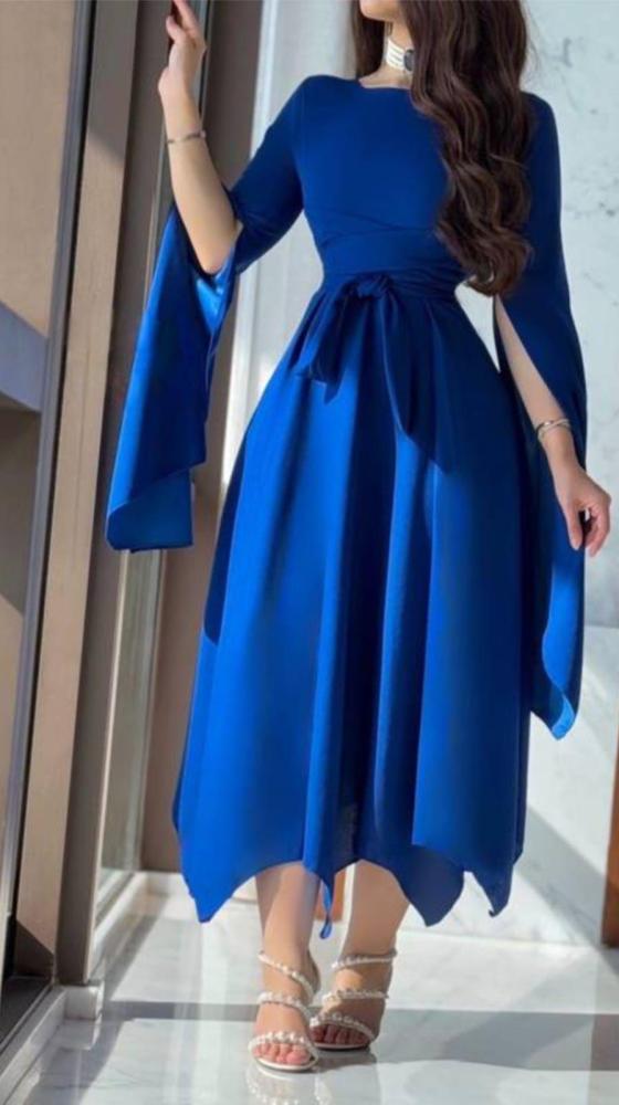 Soft dress navy color elegant midi fabric crepe stretch