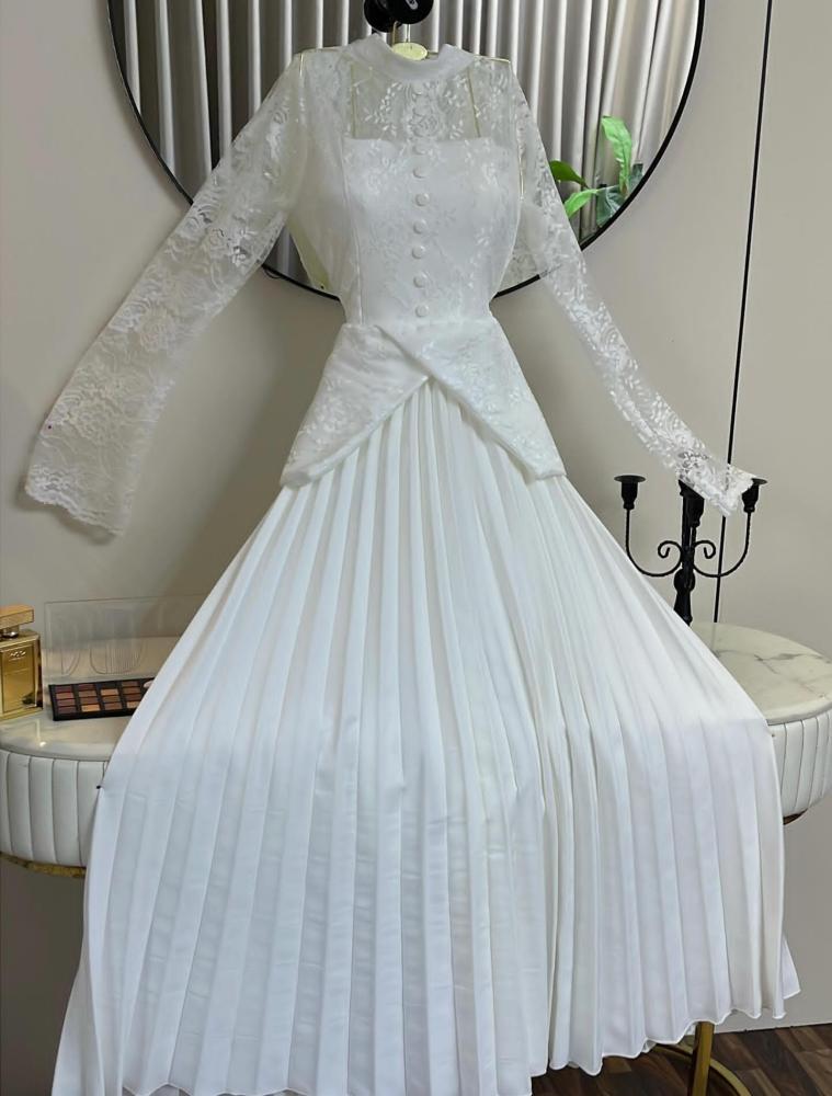 Elegant soft white color dress, Barbie fabric with lace