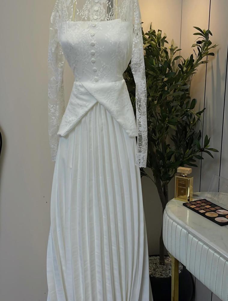 Elegant soft white color dress, Barbie fabric with lace