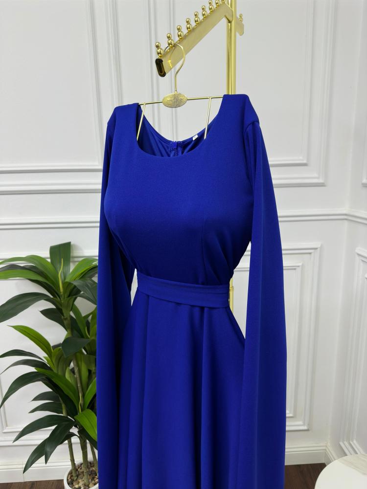 Soft dress navy color elegant midi fabric crepe stretch