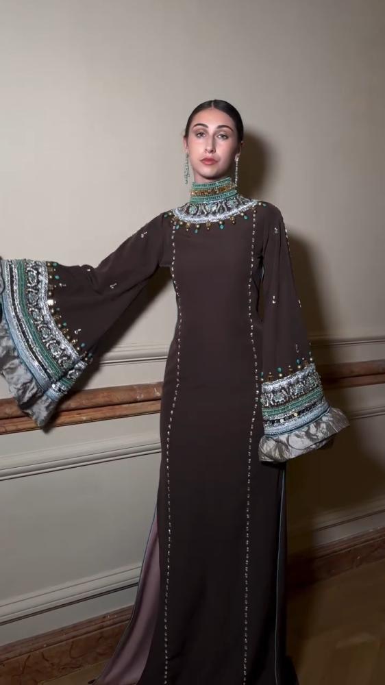 Kaftan for an evening, crepe fabric + elegant hand embroidery