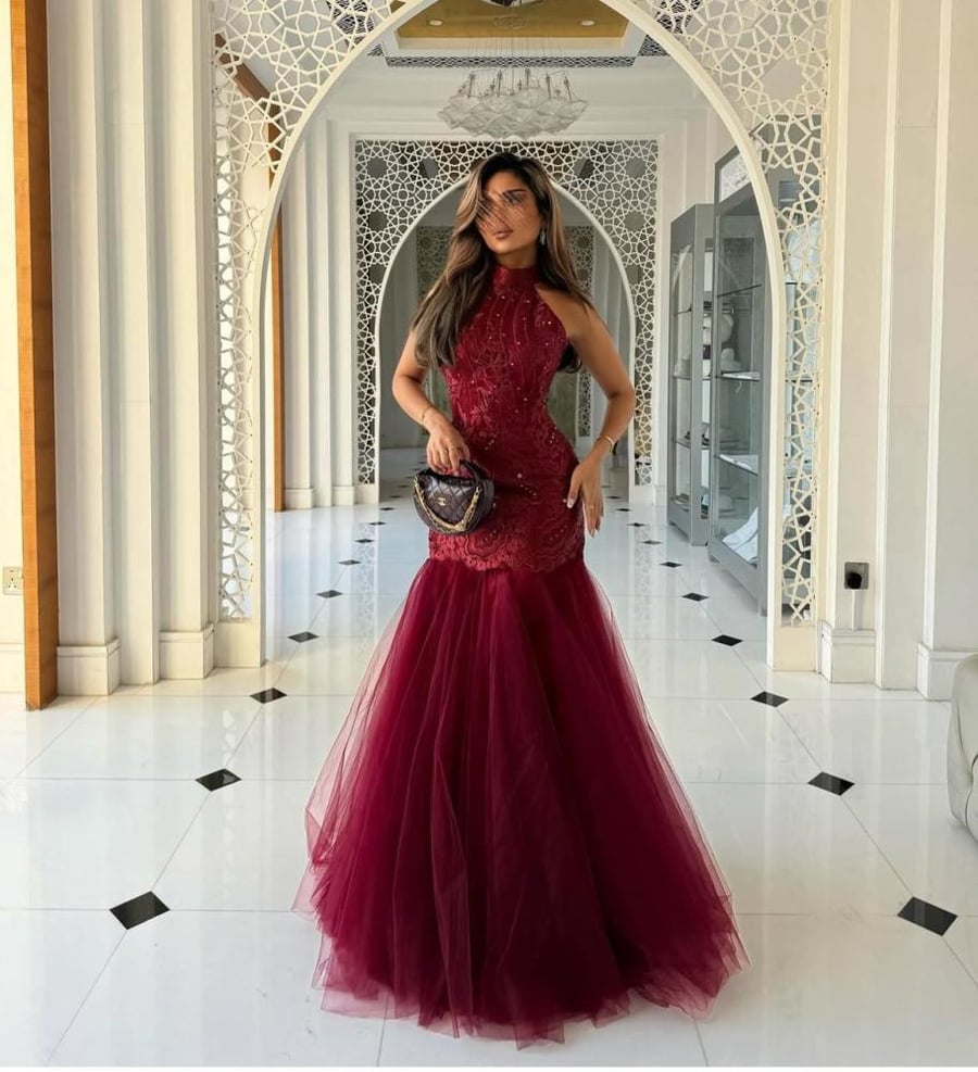 Lace tulle dress with embroidery, rhinestones, elegant