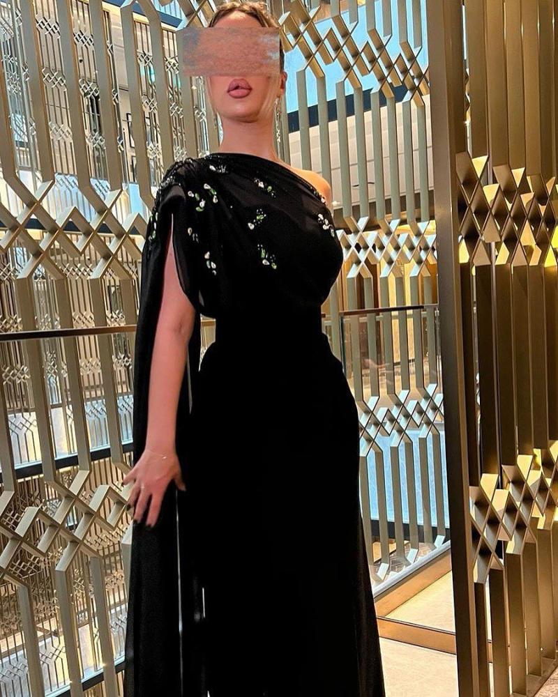 Eid dress, elegant evening, crepe stretch fabric, with sophisticated hand embroidery
