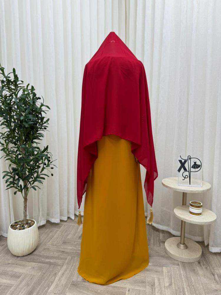 Elegant abaya with the hijab, made of Barbie fabric, with exquisite hand embroidery