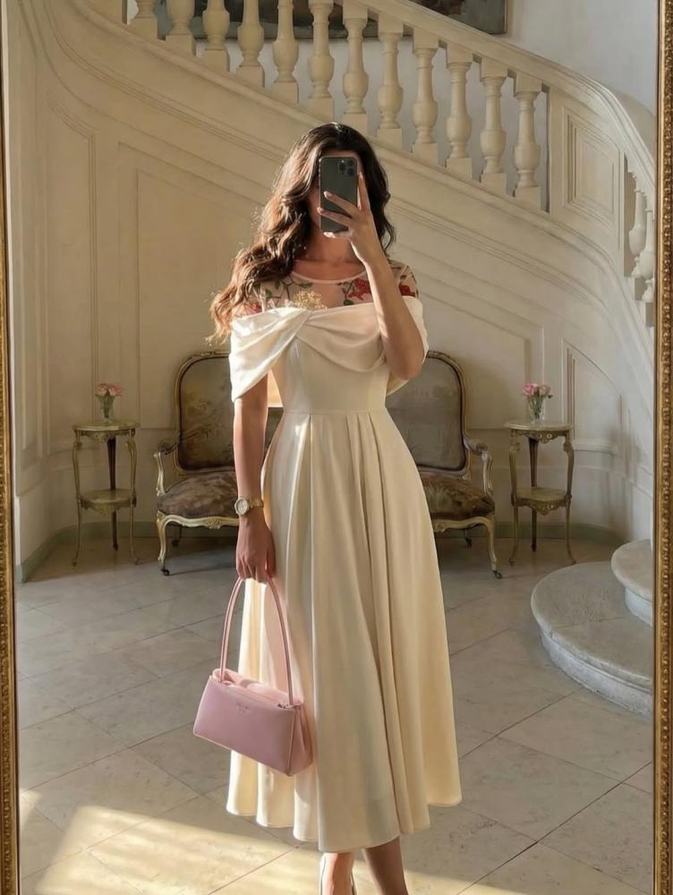 Evening dress elegant color fabric Mikado