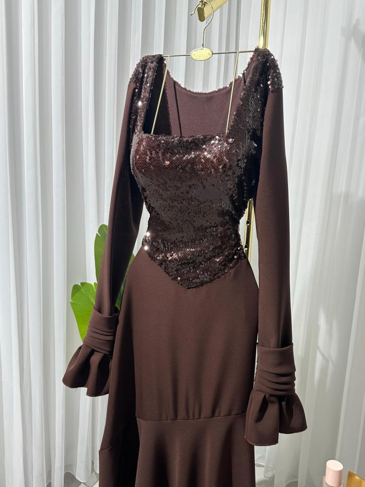 Evening dress, material sequins on crepe stretch