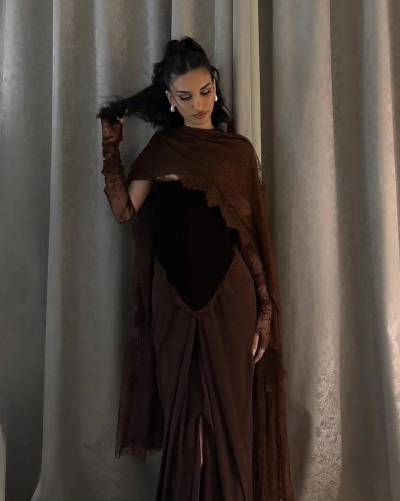 Winter dress for evening, elegant color, velvet fabric + lace