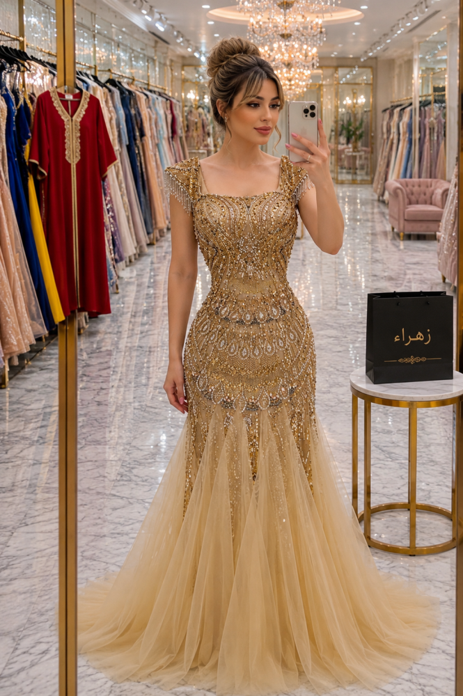 فستان سهره راقي طويل خامه راقيه