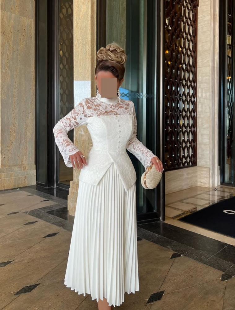 Elegant soft white color dress, Barbie fabric with lace