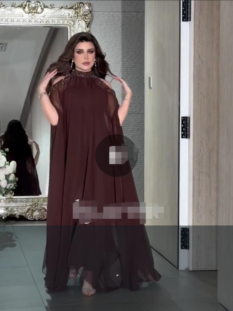 فستان حوامل 4 اللوان خامه شيفون جورجيت عل خرز