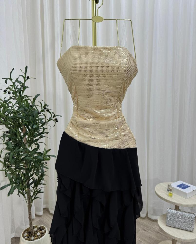 Winter dress for evening, elegant color, sequins on chiffon