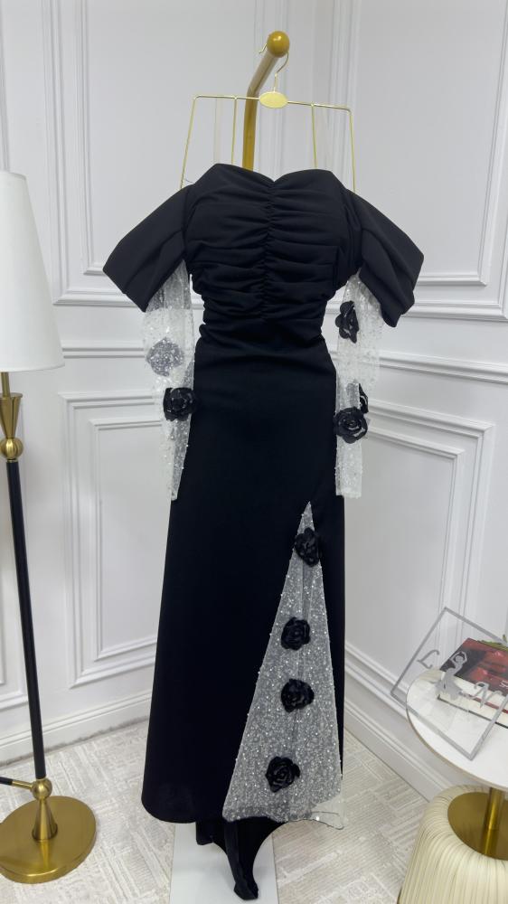 Elegant evening dress, black color, classy, Barbie fabric