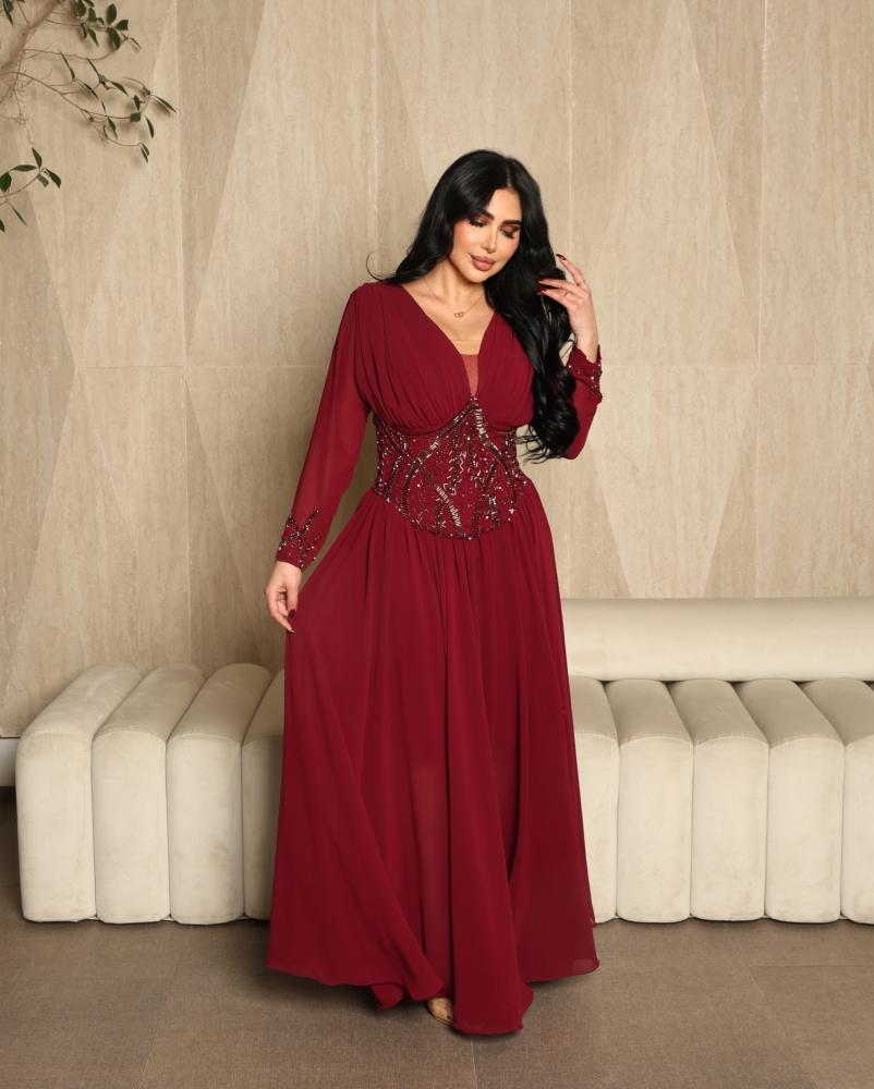 فستان  سهره راقي لون انيق شيفون جورجيت مبطن