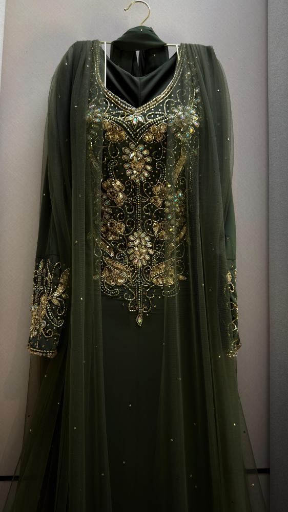 Long modest Jellabiya, Barbie fabric on Georgite, hand embroidery work