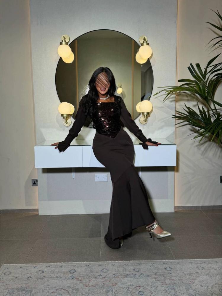 Evening dress, material sequins on crepe stretch