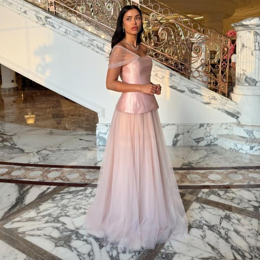 Evening dress, elegant sophisticated color, Mikado fabric + tulle