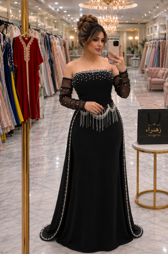 فستان سهره راقي طويل خامه كريب استرتش