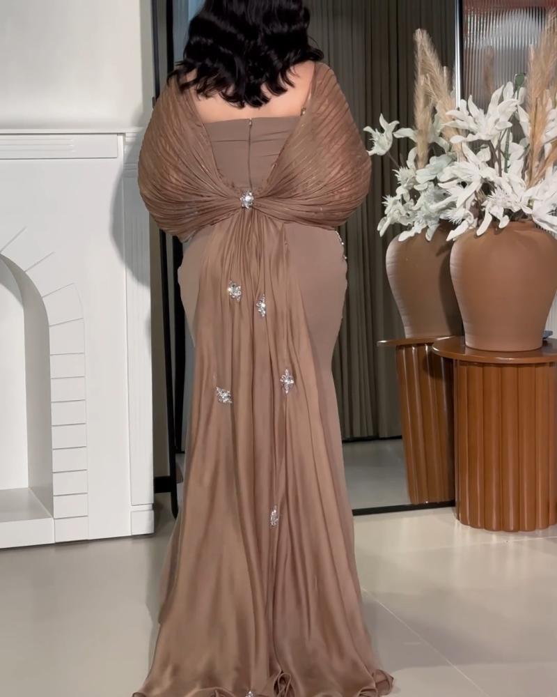 Evening dress, elegant and sophisticated color, crepe stretch fabric + chiffon + exquisite hand embroidery